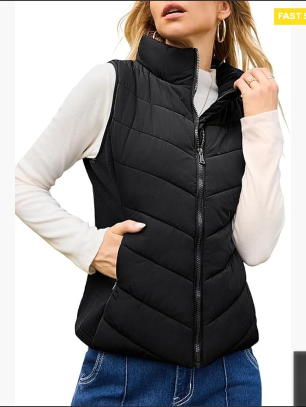 Sleeveless Puffer Vest Quilted Stand Collar Zip Up Winter Outerwear Chic - Picture 1 of 7